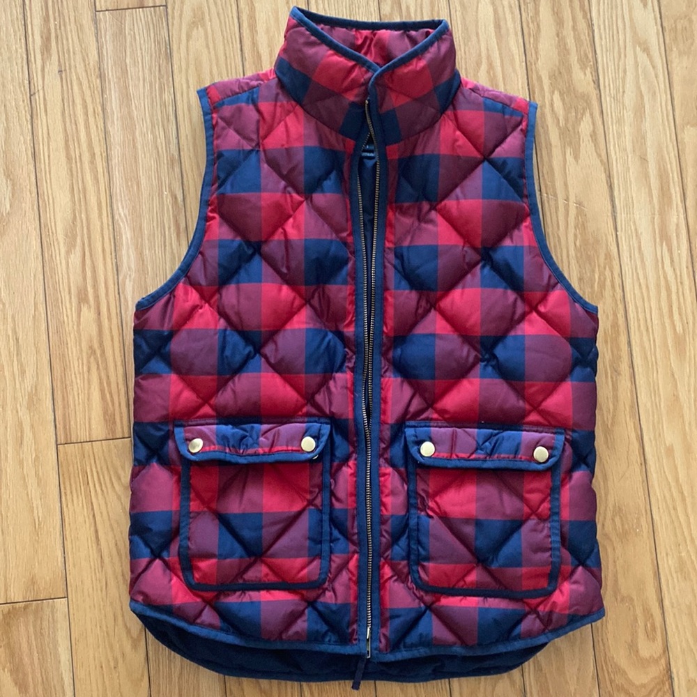 J. Crew Red and Navy Quilted Puffer Vest